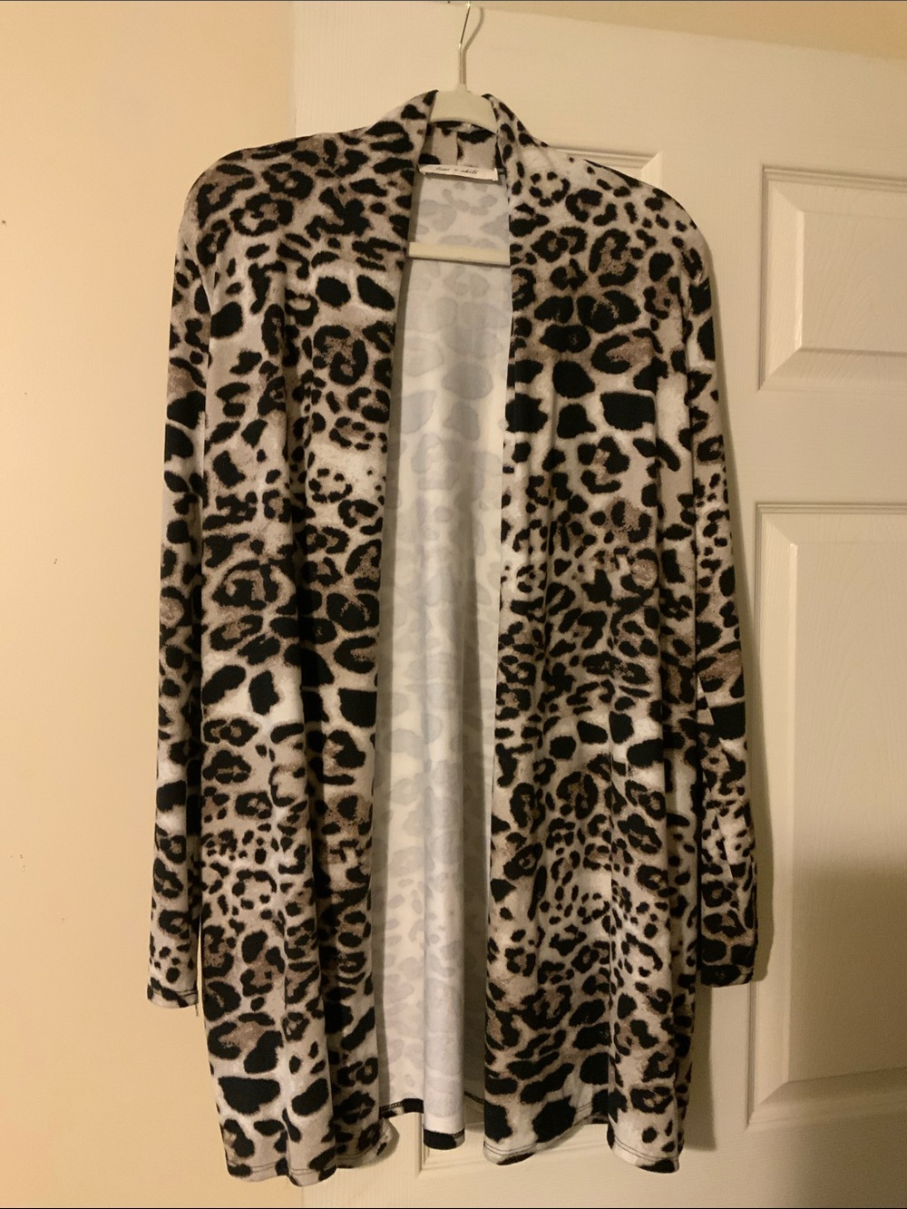 Leopard Print Open-Front Women's Cardigan Sweater - Black & Cream